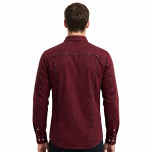Camisa de mezclilla para hombre al por mayor, barata, con cuello vuelto, ecológica, informal, lavada, con botones, bolsillo en el pecho, antiarrugas, transpirable BD - Product Image 6