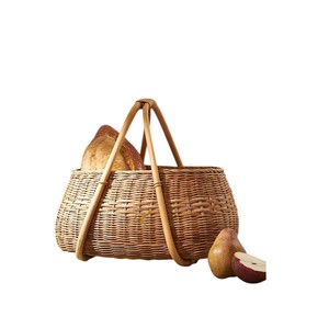 Rattan <b>Picnic</b> Basket with Double Bottom Wrapping Handles Boat Shape Open Top Handwoven Wicker Storage <b>Hamper</b> Bread Fruit Flower - Product Image 3