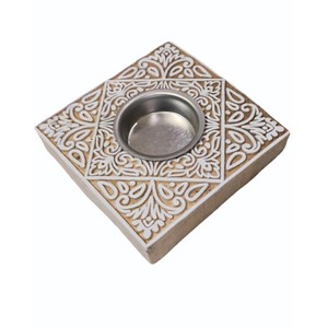 Porte-bougie en bois de Sheesham avec détails floraux sculptés - Vente en gros - Product Image 4