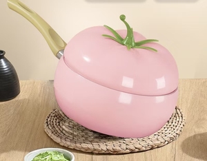 Pink Tomato Shaped Ceramic Cookware Set with Non Stick Frying <b>Pan</b> and Sauce <b>Pans</b> for <b>Induction</b> and Gas Stoves - Product Image 4