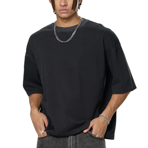T-shirt unisexe personnalisé en coton épais délavé à l'acide avec logo frontal, coupe ample et courte, style streetwear oversize pour hommes et femmes - Product Image 2