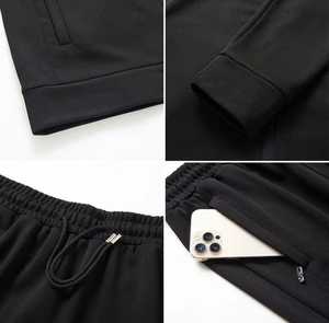 Survêtement pour homme, couleur unie, fermeture éclair intégrale, poches latérales, polyester respirant, décontracté, coupe régulière, col montant, manches longues - Product Image 3