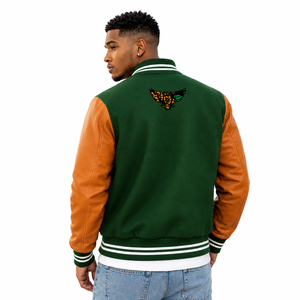 Chaqueta Universitaria Famo para Hombre, Chaqueta Letterman de Mezcla de Lana con Mangas de Cuero PU, Diseño de Serpiente en la Espalda, Estilo Deportivo Universitario - Product Image 3