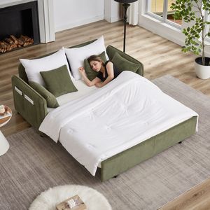 Divano letto trasformabile FX 66 pollici 3-in-1 regolabile in morbido velluto a coste con 4 cuscini e tasche laterali - Product Image 4