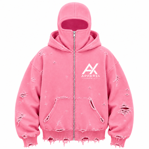 Sudadera con capucha y cremallera de forro polar grueso, estilo balaclava, personalizada, extragrande, desgastada, estilo urbano, con máscara facial completa - Product Image 5