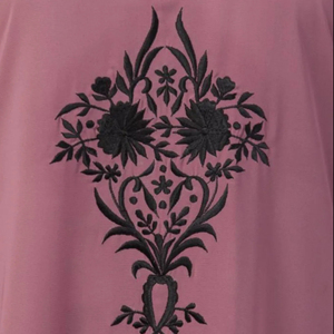 Muslim Pink Embroidered Abaya with Black Trim <b>Long</b> Sleeve Midi Modest <b>for</b> Women Middle East Style Daily Wear - Product Image 4