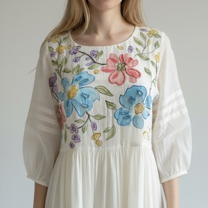 Robe longue en coton brodé à séchage rapide, robe florale blanche pour femme, robe décontractée pour soirée, longueur cheville - Product Image 4