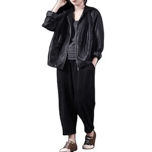 Chaqueta de Cuero Sintético Negra de Estilo Europeo para Mujer, Chaqueta Casual de PU para Motociclista, Ropa Holgada de Motociclista, Ropa de Calle - Product Image 1