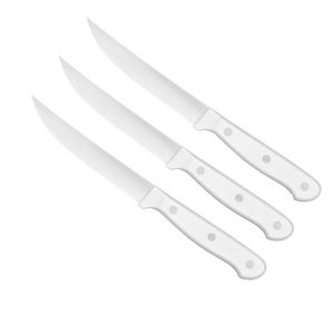 Ensemble de 4 couteaux à steak de haute qualité avec lames en acier inoxydable à bord lisse et courbé et manches noirs robustes pour trancher la viande - Product Image 3
