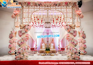 คุณภาพสูง Golden Delizio Mandap ฉากหลังสำหรับพิธีแต่งงานการออกแบบมหาราชาได้รับความนิยมในรูปทรงกลมมีเสาที่สง่างามสหรัฐอเมริกา - Product Image 5