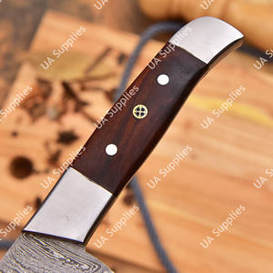 Couteau de chef sur mesure en acier Damas, lame pleine, motif torsadé, ambidextre, 7 pouces, manche en bois de rose, étui en cuir, OEM OBM ODM - Product Image 3