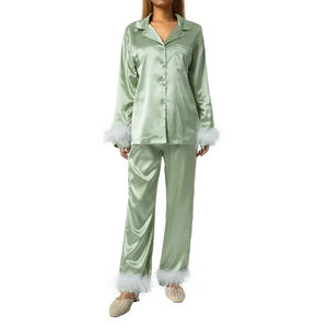 Ensemble de pyjama en satin respirant pour femme, imprimé numérique, manches courtes, col en V, longueur intégrale, taille élastique, tenue de nuit estivale - Product Image 6