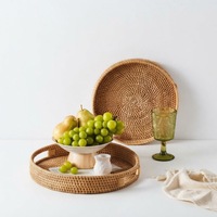 Plateau de service en rotin artisanal, plateau alimentaire tissé naturellement, fabricant en gros, personnalisé, écologique, pour la maison, le restaurant, la cuisine