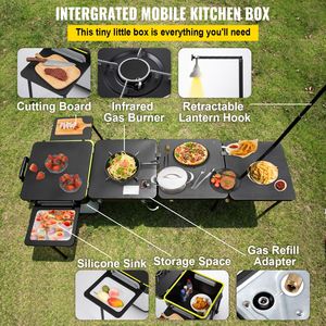 Cucina da Campeggio Integrata in Acciaio per Escursioni, Stazione di Cottura Portatile Multifunzionale Antivento con Ruote - Product Image 3