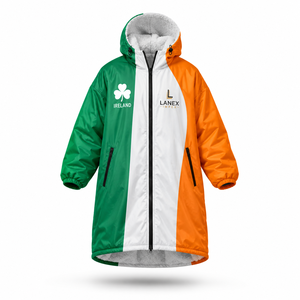 Chaqueta Parka Larga con Capucha y Forro Polar, Impermeable y Cortavientos, con la Bandera de Irlanda, Personalizada OEM, para Cambiarse en la Playa o al Aire Libre - Product Image 1