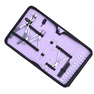 Kit d'outils pour extensions capillaires de salon en acier inoxydable : Pince à micro-perles, Pince à sertir, Pince à presser pour extensions adhésives, Coupe-extensions à la kératine, Coupe-trames - Product Image 1