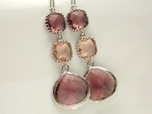 Plum <b>Earrings</b> Plum And Peach Drop Long <b>Dangle</b> Eggplant Glass <b>Silver</b> Bridesmaid <b>Earrings</b> Gift For Women - Product Image 4