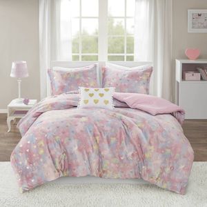 Full/Queen Size Plush <b>Comforter</b> <b>Set</b> & Throw Pillow Printed Metallic Design for Luxurious Home Decor - Product Image 1