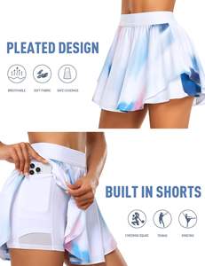 Falda de tenis plisada con pantalones cortos incorporados y pantalones cortos de cintura alta para mujer con decoración de encaje para fitness - Product Image 3