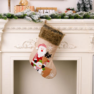 Embroidered Christmas Stockings With <b>Santa</b> And Snowman Print Cotton Soft Decorative Holiday <b>Socks</b> For Mantel Display - Product Image 4