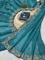 Sari de luxe en soie Georgette épaisse avec broderie au fil et travail Zari, réversible, protection solaire, design pour occasions de mariage