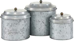 Classic Stylish Vintage Tabletop Galvanized <b>Canister</b> <b>Set</b> of 3 Galvanized <b>Canister</b> Round Shape Tabletop Handmade Storage Box - Product Image 2