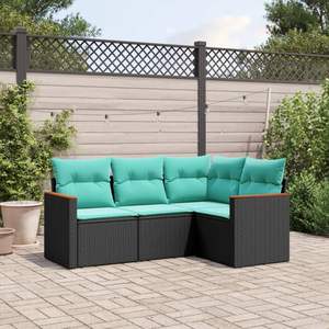 Set divano da giardino in Poly Rattan nero 4 pezzi con cuscini eleganti mobili da esterno - Product Image 1