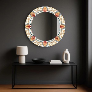 Floral Round Contemporary Design Wall <b>Mirror</b> with Bone Inlay and Smooth Edge Handmade Tempered <b>Glass</b> From REHMAN CRAFT - Product Image 1