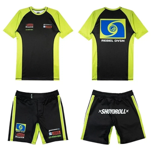 เสื้อรัดกล้ามเนื้อสำหรับยิวยิตสู MMA + กางเกงขาสั้น ชุดยูนิเซ็กส์ MMA BJJ ขายส่ง เสื้อรัดกล้ามเนื้อผู้ชายแขนสั้น ผ้าสแปนเด็กซ์ รับผลิตตามสั่ง - Product Image 1