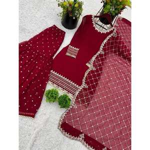 Top inspirado en Art Deco para mujer-Conjunto de Plazzo y Dupatta con bordado pesado Trabajo Aspecto de desgaste artesanal aspirante - Product Image 6