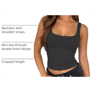 Débardeur court gris foncé uni à col carré pour femme, respirant et sans manches, vente en gros 2026, ODM OEM - Product Image 2