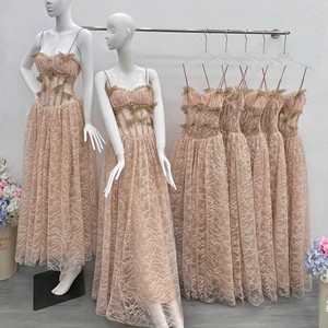 Romantic Empire Waist Chiffon Lace <b>Spaghetti</b> <b>Strap</b> A-Line Maxi <b>Dress</b> with 3D Bow for Women - Product Image 1