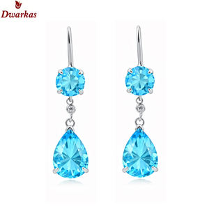 Boucles d'oreilles tendance de luxe en argent sterling 925 avec topaze bleue et pierres CZ pour femmes et filles, fabrication en gros - Product Image 2