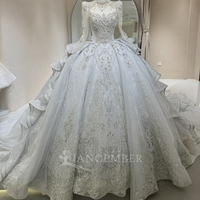 Jancember DW0110 Royal col haut cristal paillettes robe de mariée pour femmes avec longue queue