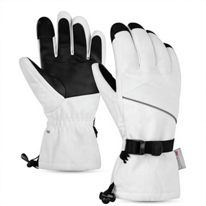 <b>White</b> Full Finger <b>Ski</b> <b>Gloves</b> Black Palm Waterproof Windproof Insulated Thermal Winter Snowboarding Polyester Unisex Drawstring - Product Image 1