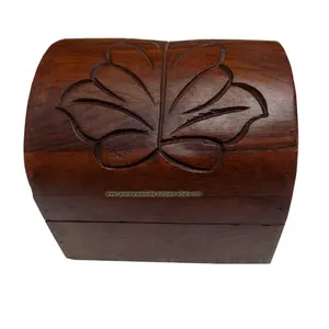 Boîte de rangement traditionnelle demi-ronde sculptée à la main pour bijoux en bois de Sheesham, bibelots pour femmes et filles