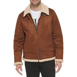 Chaqueta Bomber de Piel Sintética para Hombre con Forro de Borrego, Abrigo de Invierno Vintage de Aviador, Cálido, con Cierre de Cremallera y Ribetes - Product Image 1
