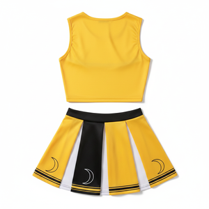 Yellow Cheerleading Uniform Set Sublimated Print Tank Top And <b>Skirt</b> With Black White Accents For Women Adults - Product Image 2