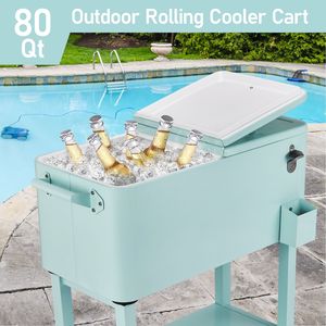 Frigorifero portatile da 80 litri con ruote, motivo leopardato, in metallo, con vassoio inferiore e apribottiglie, ideale per feste in patio - Product Image 6