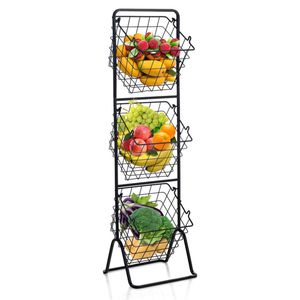Support à fruits convertible en acier à 3 niveaux ou à 1/2 niveau avec patins antidérapants, noir - Product Image 1