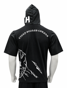 Wholesale Custom Men's Short Sleeve Hoodie Combed Cotton Half <b>Zip</b> Printed Streetwear Hooded T <b>Shirt</b> OEM - Product Image 3