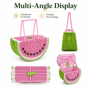 Hot Selling Large Portable Handmade Rattan Eco-Friendly Multifunction Picnic Basket Watermelon <b>Swing</b> Handle Lid Woven Wicker - Product Image 2