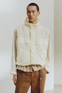 Chaqueta Acolchada con Capucha para Hombre, Color Crema, con Cierre de Cremallera, Material de Poliéster Resistente al Viento, para Otoño, Corte Holgado, Color Sólido - Product Image 1