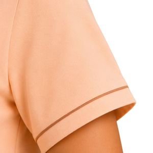 <b>Peach</b> Womens Asymmetric V Neck Short Sleeve T <b>Shirt</b> Floral Embroidery Contrast Piping Customized Logo Casual Wholesale Apparel - Product Image 6