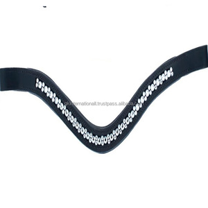 Bandeau de front de cheval en cuir rembourré personnalisé noir ou marron canal vide cristaux clairs petites pierres bande de front de bride décorative - Product Image 5