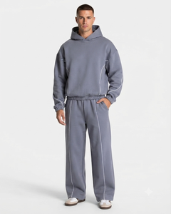 Ensemble de survêtement gris surdimensionné personnalisé pour homme avec détails contrastants – Sweat à capuche en molleton de coton de qualité supérieure et pantalon de survêtement à jambes larges – OEM & ODM - Product Image 1