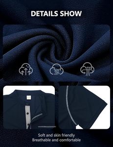 Camiseta de Manga Corta con Cuello en V para Hombre, Corte Ajustado, Color Azul Marino Sólido, Tejido de Algodón, Estilo Casual, con Bolsillo y Detalles en Contraste - Product Image 6