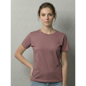 Camiseta de Algodón con Cuello Redondo Estilo Boho Color Malva para Mujer, Tejido Suave y Transpirable, Ropa Casual de Verano para Uso Diario, Corte Holgado - Product Image 3
