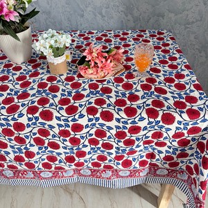 Jaipuri Handmade Unique Simple Floral Hand Block Printed Indian Cotton Eco-Friendly Durable Round <b>Table</b> <b>Cover</b> for <b>Table</b> Styling - Product Image 3