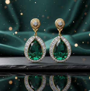 Boucles d'oreilles fantaisie vertes CZ les plus vendues, en argent sterling 925 plaqué or 18 carats, bijoux de déclaration pour soirée - Product Image 3